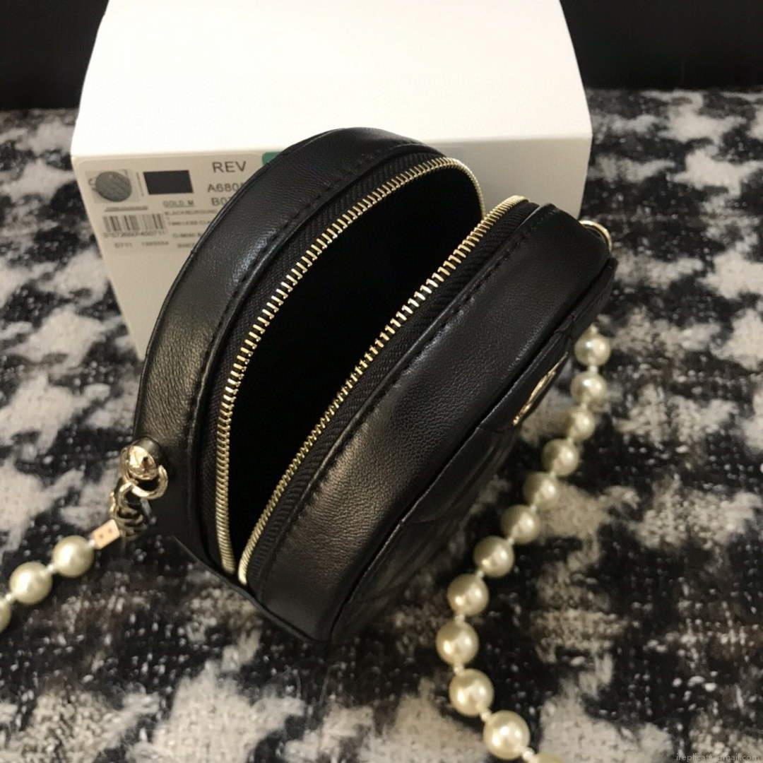 Chanel A68055 Chanel clutch with chain Round Bag Lambskin Black