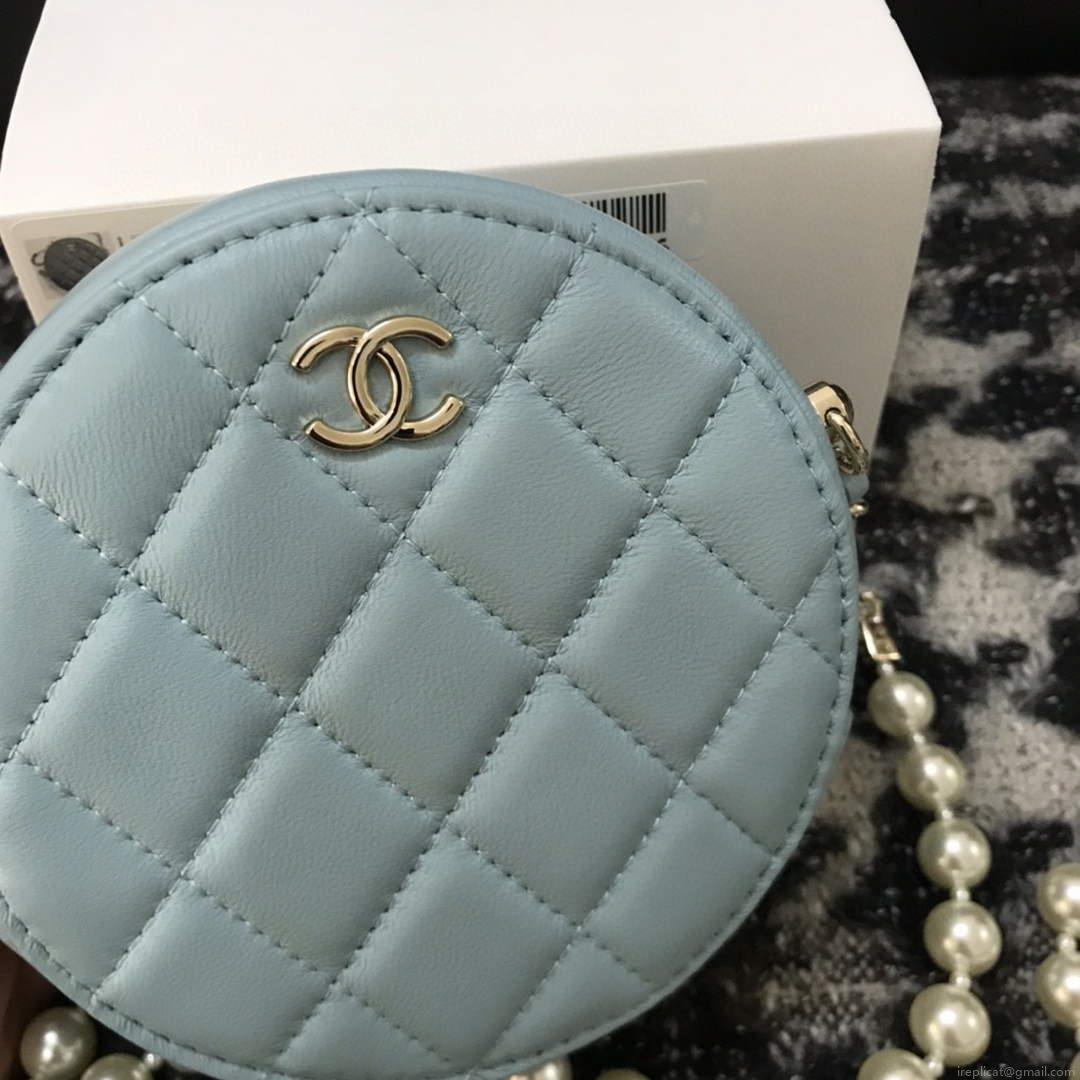 Chanel A68055 Chanel clutch with chain Round Bag Lambskin Blue