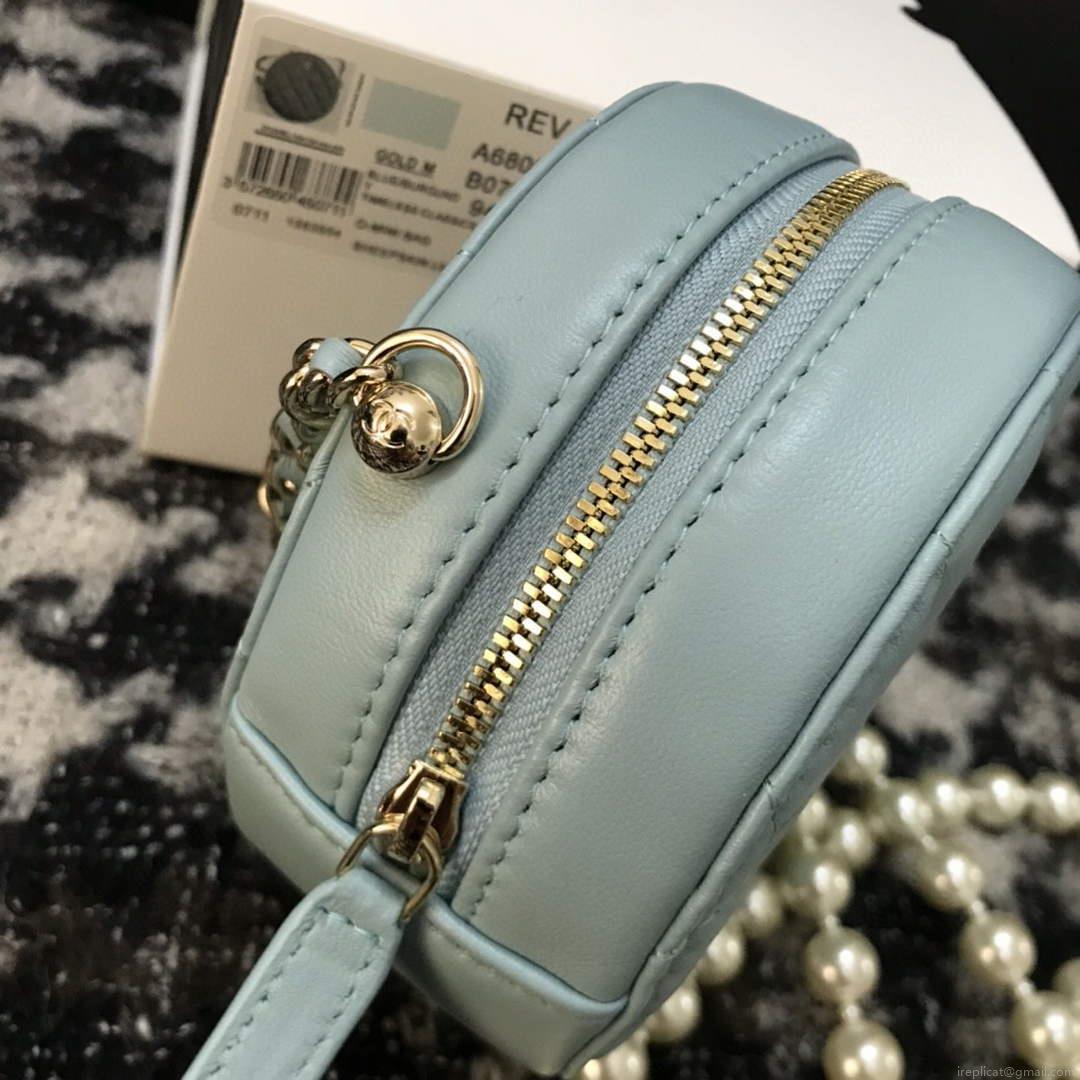 Chanel A68055 Chanel clutch with chain Round Bag Lambskin Blue