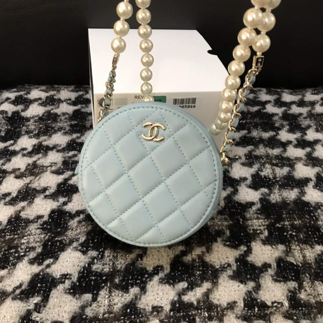 Chanel A68055 Chanel clutch with chain Round Bag Lambskin Blue