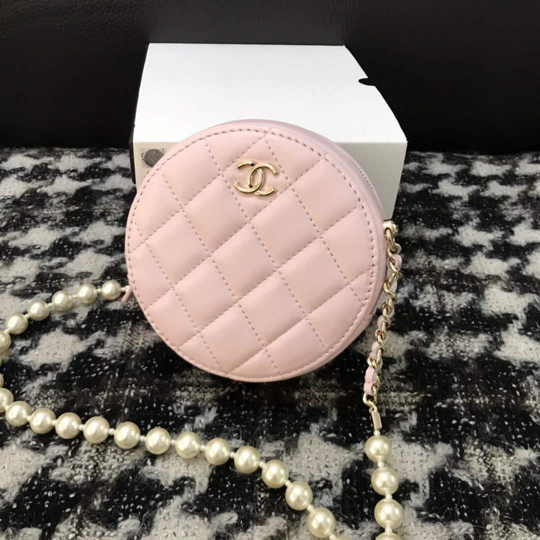 Chanel A68055 Chanel clutch with chain Round Bag Lambskin Pink