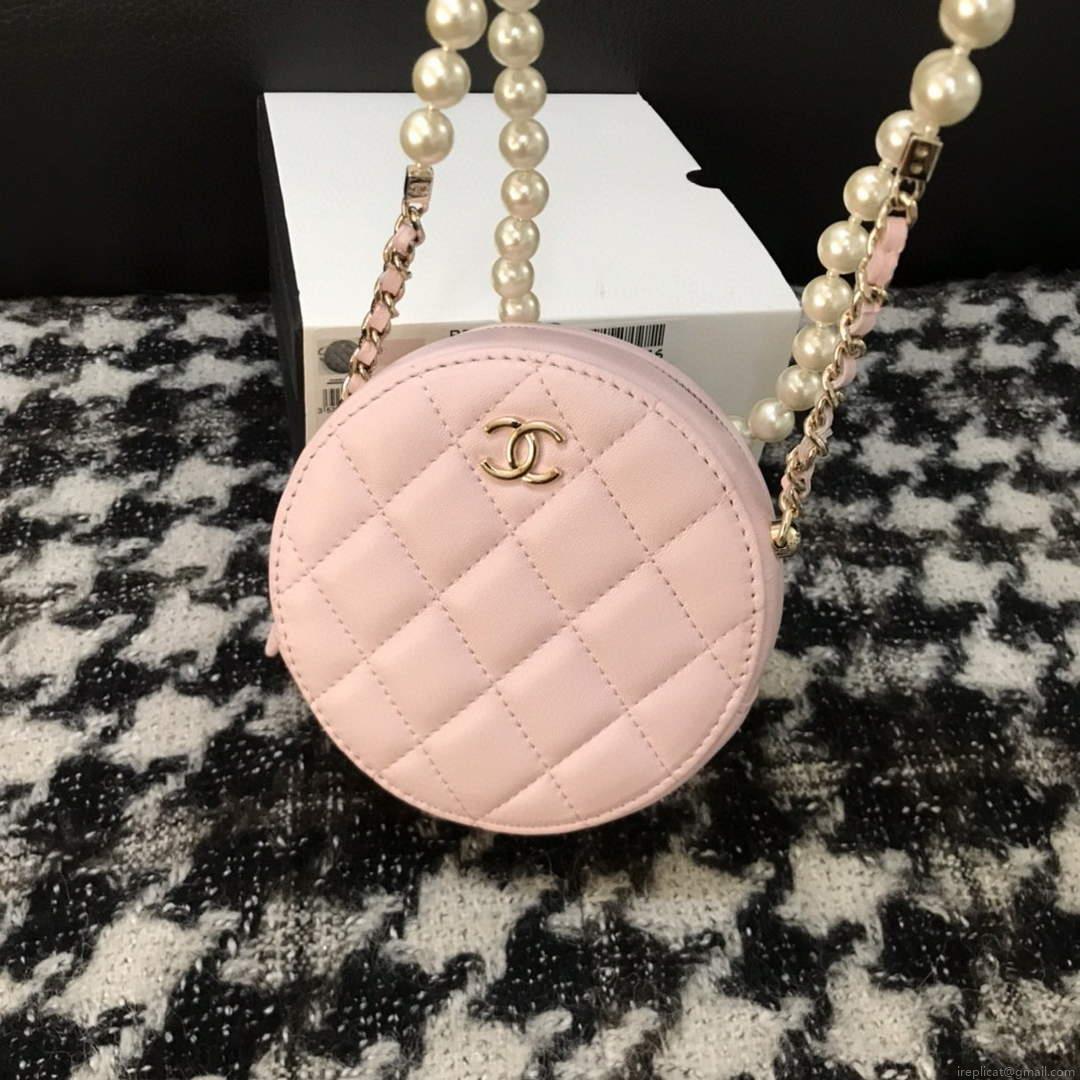 Chanel A68055 Chanel clutch with chain Round Bag Lambskin Pink