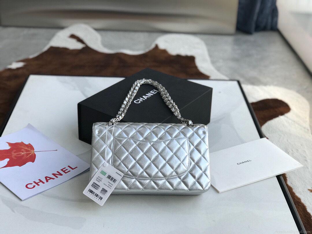 Chanel A01112 Flap Handbag Classic Bag Lambskin Silver
