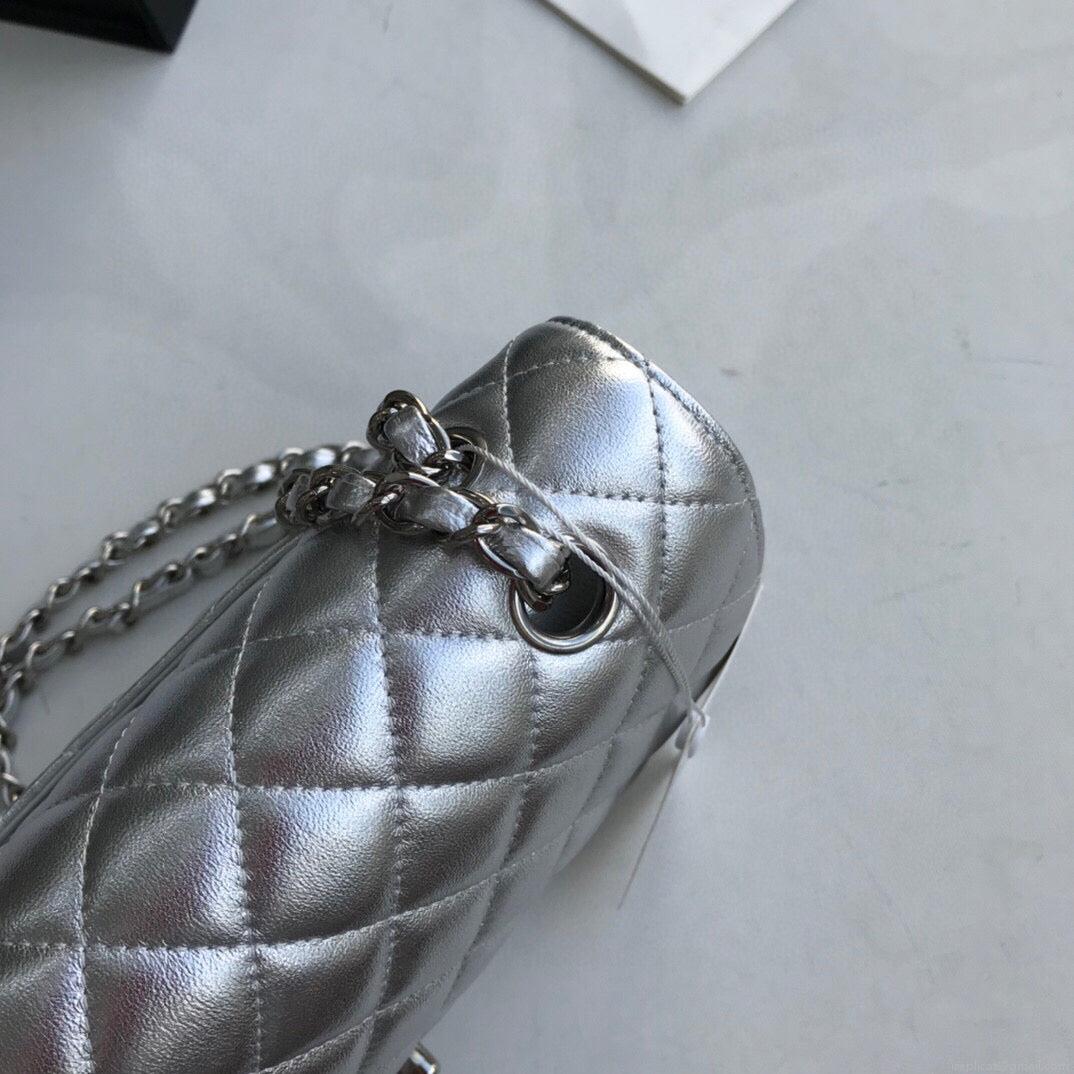 Chanel A01112 Flap Handbag Classic Bag Lambskin Silver