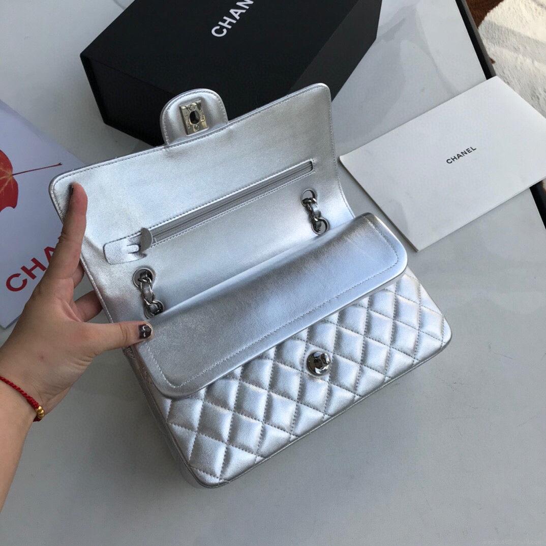 Chanel A01112 Flap Handbag Classic Bag Lambskin Silver