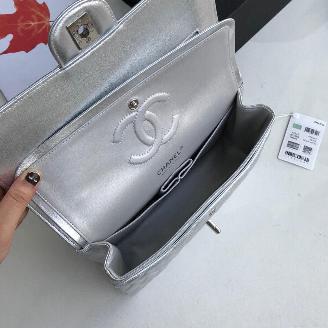Chanel A01112 Flap Handbag Classic Bag Lambskin Silver
