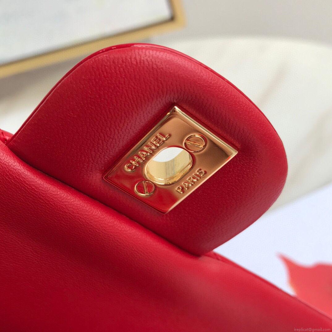 Chanel A01112 Flap Handbag Classic Bag Patent leather Lambskin Red