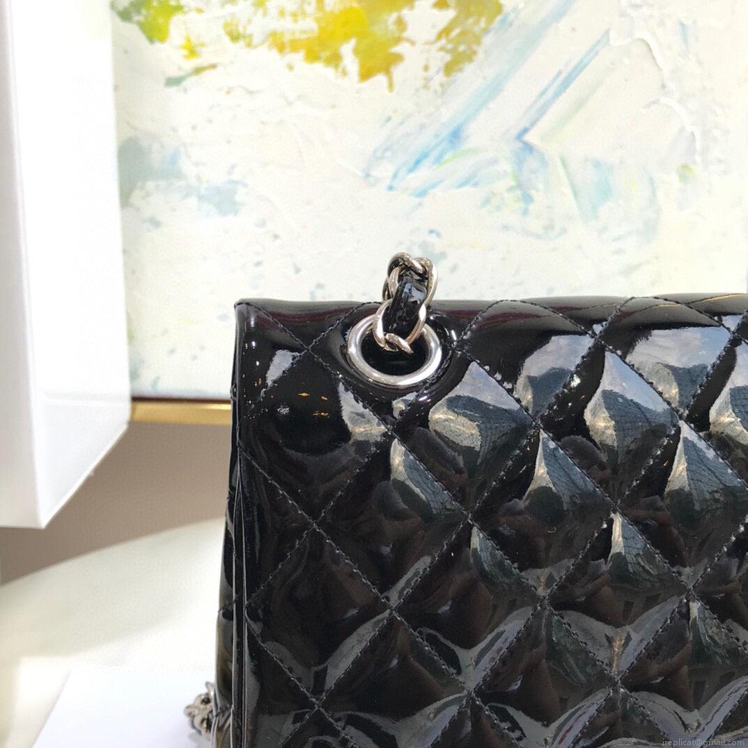 Chanel A01112 Flap Handbag Classic Bag Patent leather Lambskin Black Silvery