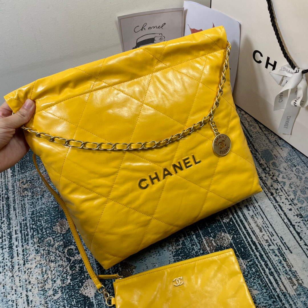 Chanel AS3260 22 Small Handbag Shiny Calfskin Yellow Gold