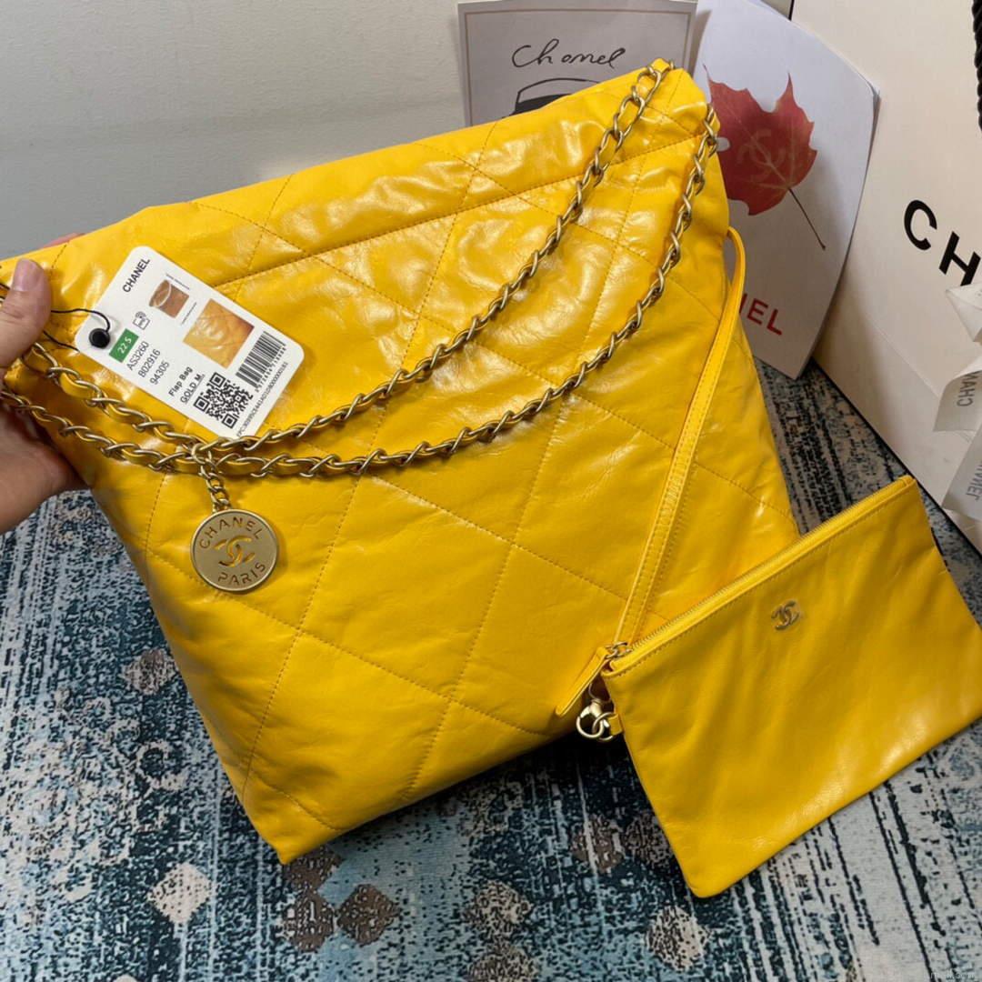 Chanel AS3260 22 Small Handbag Shiny Calfskin Yellow Gold