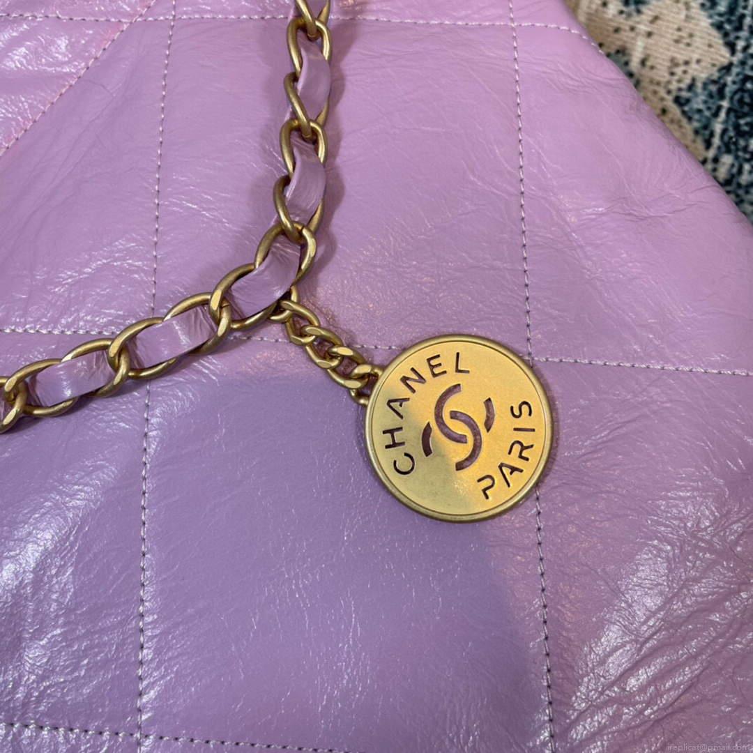 CHANEL 22 Large Handbag Shiny Calfskin Gold AS3262 Purple