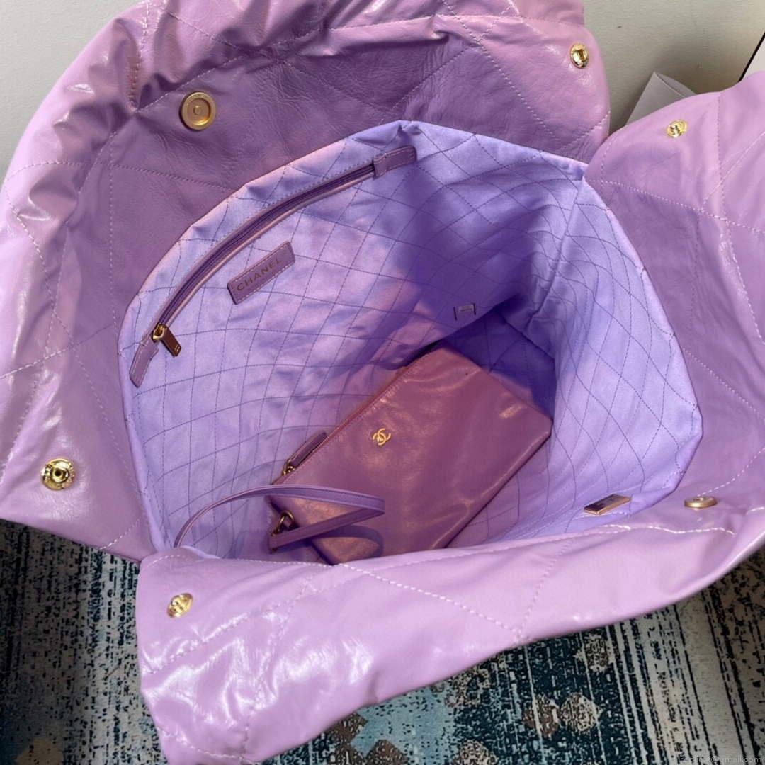 CHANEL 22 Large Handbag Shiny Calfskin Gold AS3262 Purple