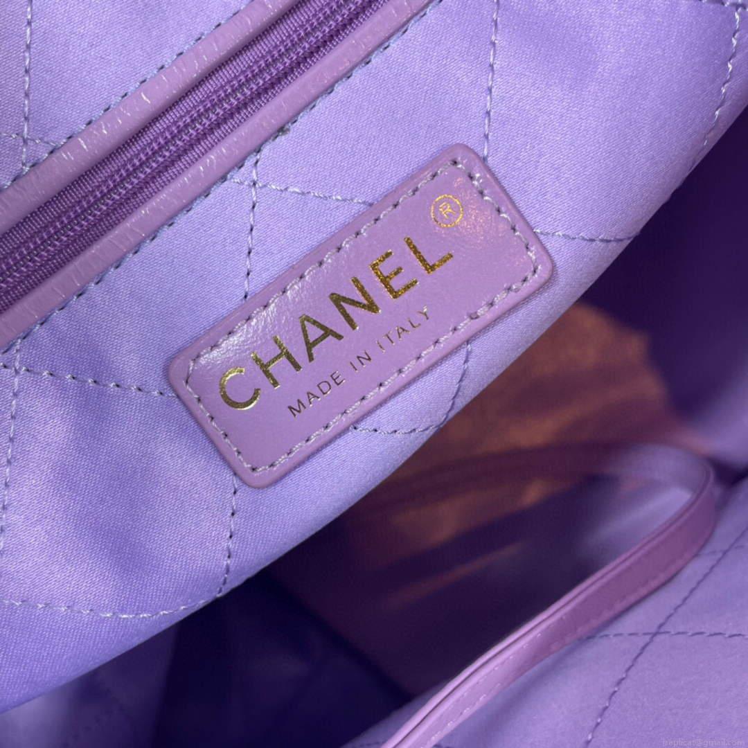 CHANEL 22 Large Handbag Shiny Calfskin Gold AS3262 Purple