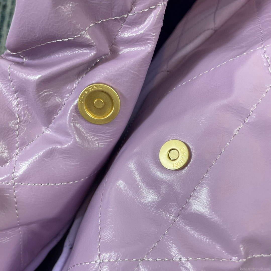 CHANEL 22 Large Handbag Shiny Calfskin Gold AS3262 Purple