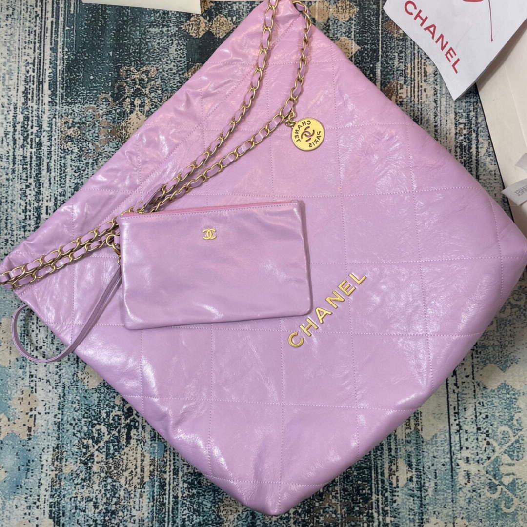CHANEL 22 Large Handbag Shiny Calfskin Gold AS3262 Purple