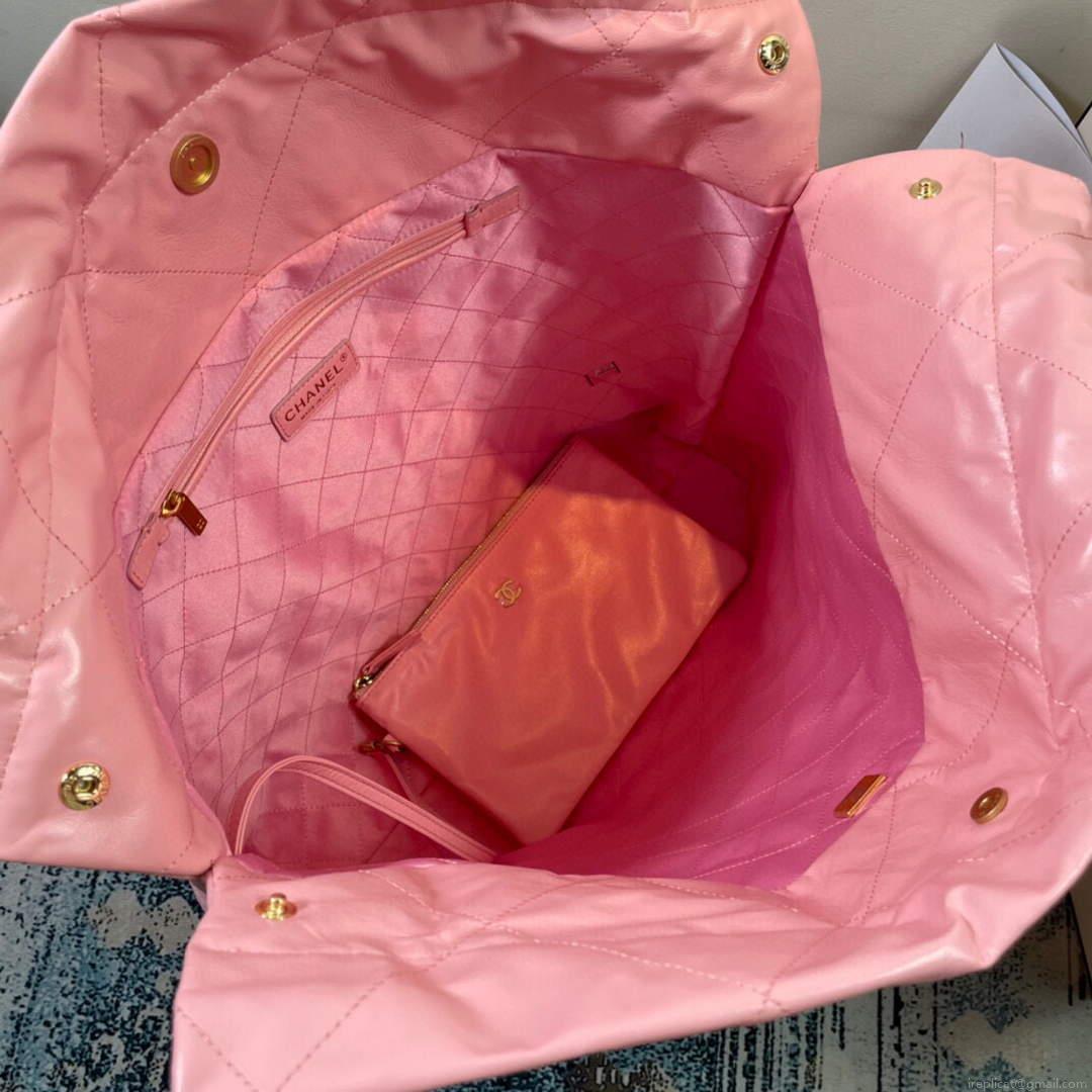 CHANEL 22 Large Handbag Shiny Calfskin Gold AS3262 Light Pink