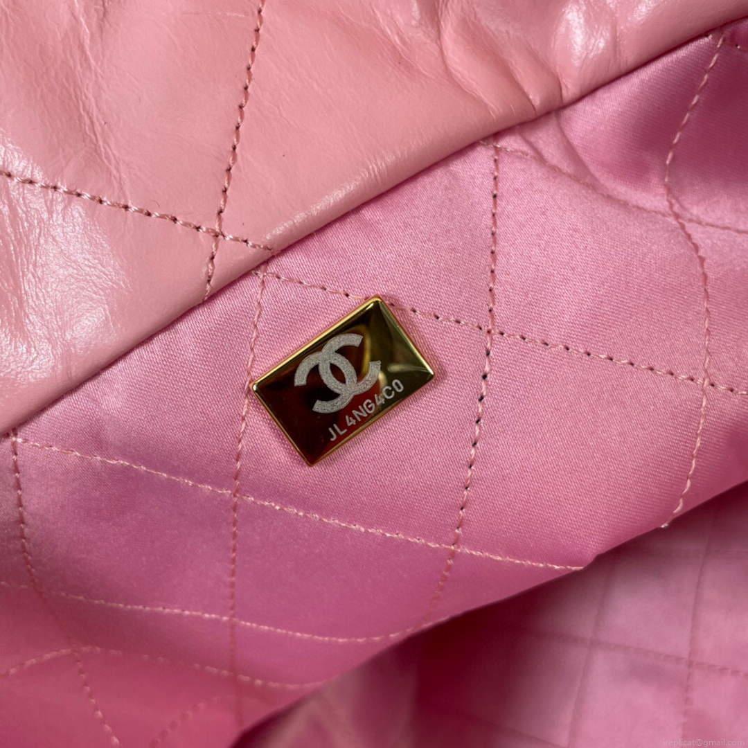 CHANEL 22 Large Handbag Shiny Calfskin Gold AS3262 Light Pink