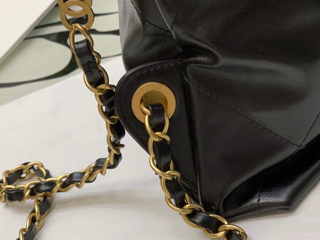 CHANEL AS3313 22 Backpack Shiny Calfskin Gold Black