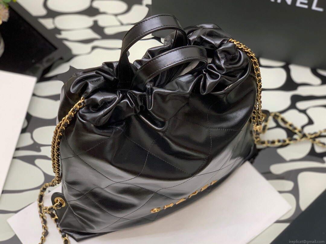 CHANEL AS3313 22 Backpack Shiny Calfskin Gold Black