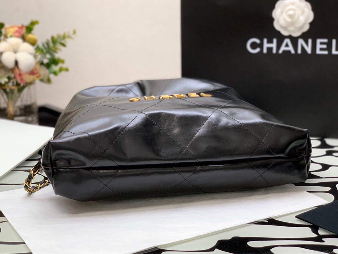 CHANEL AS3313 22 Backpack Shiny Calfskin Gold Black