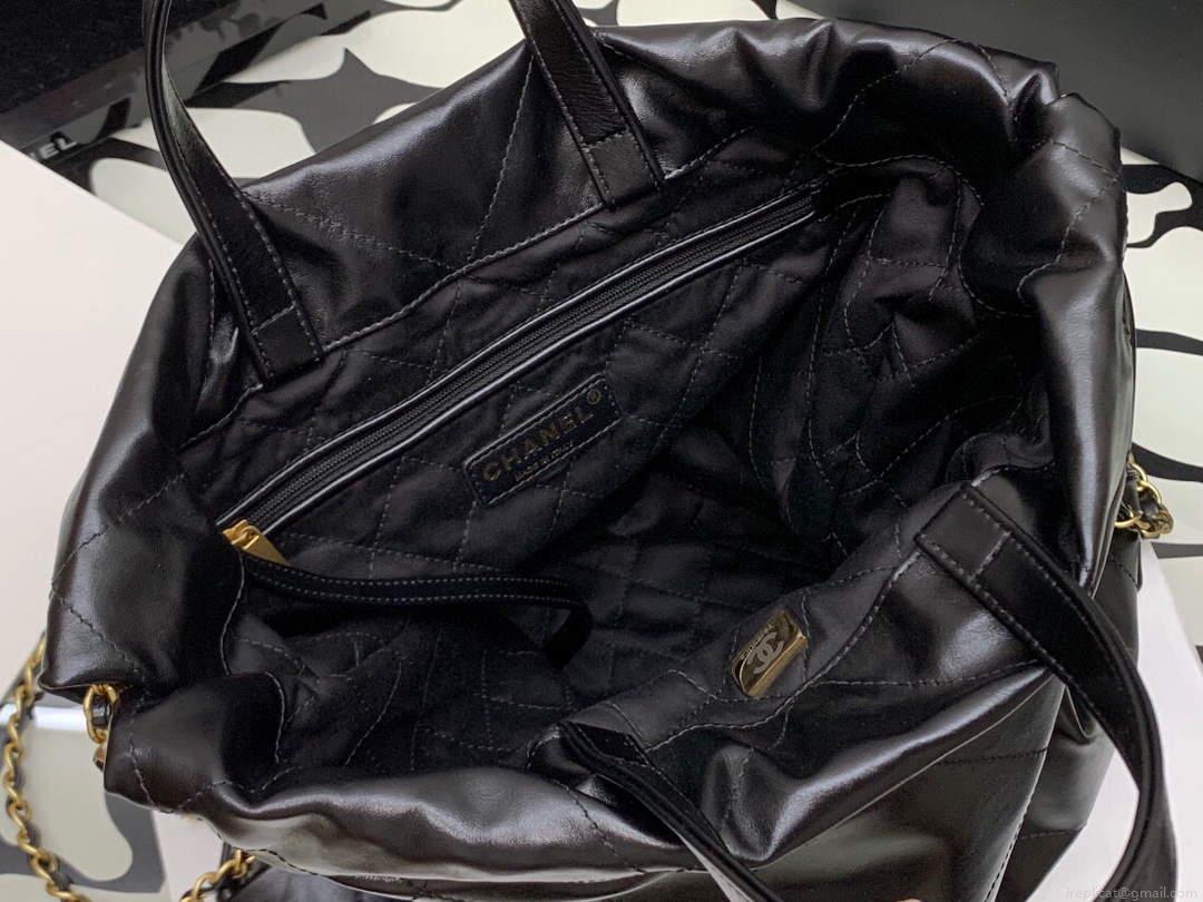 CHANEL AS3313 22 Backpack Shiny Calfskin Gold Black