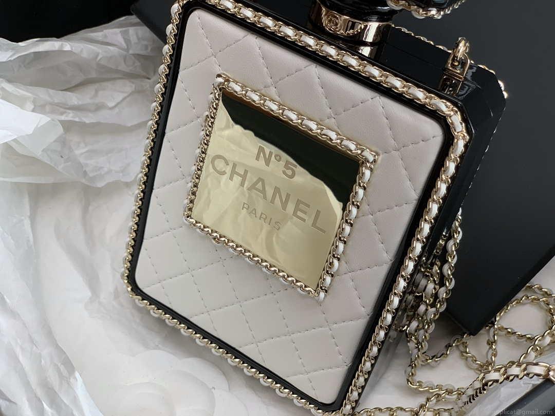 Chanel AS3264 Evening Bag Lambskin Plexi gold Black and White