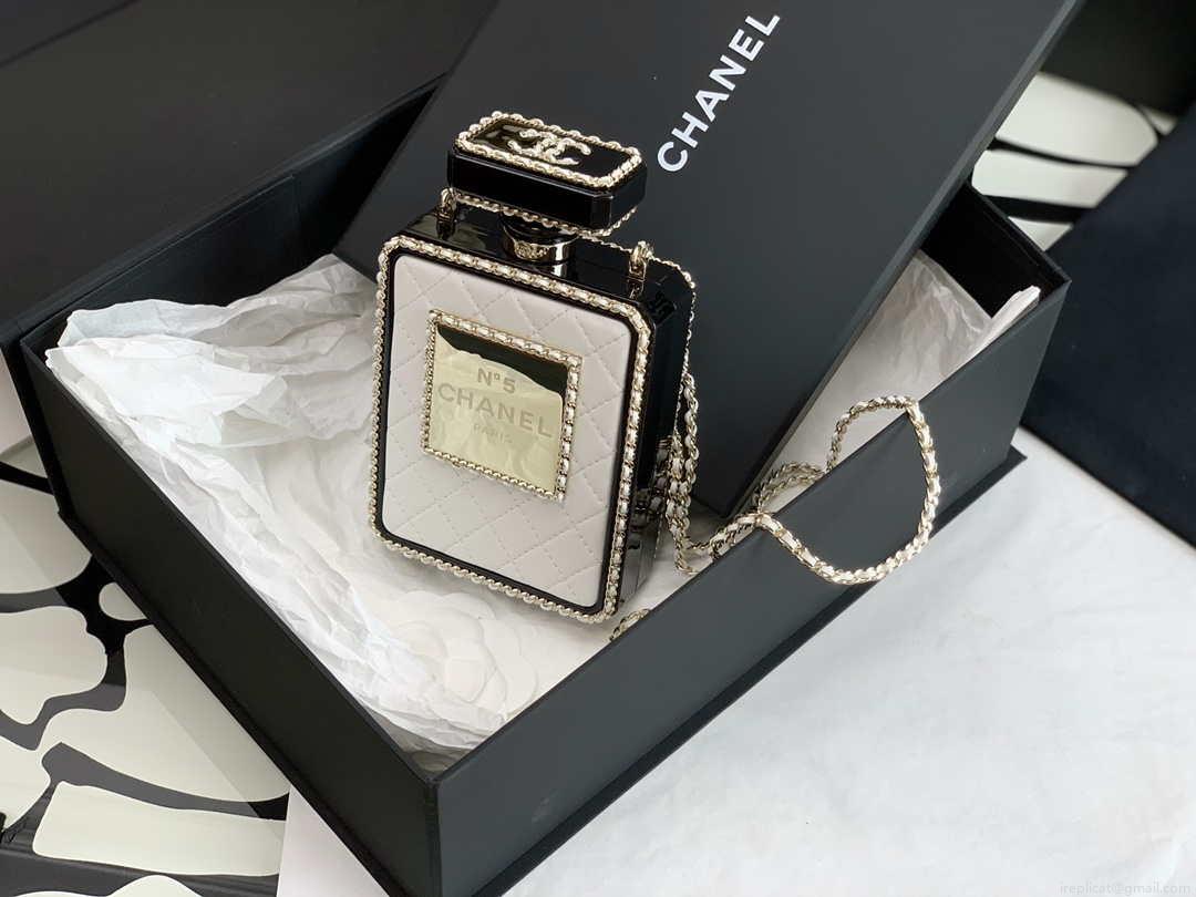 Chanel AS3264 Evening Bag Lambskin Plexi gold Black and White