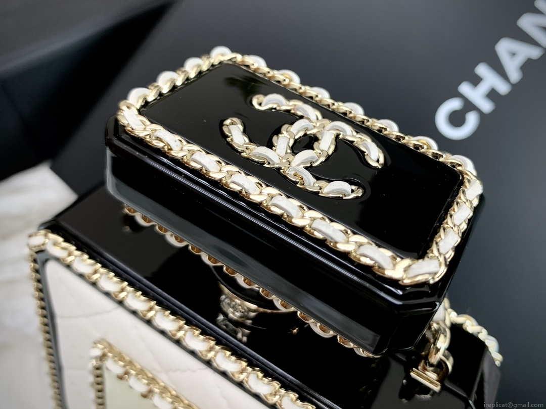 Chanel AS3264 Evening Bag Lambskin Plexi gold Black and White