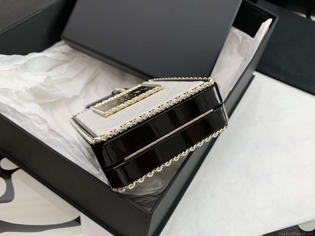 Chanel AS3264 Evening Bag Lambskin Plexi gold Black and White
