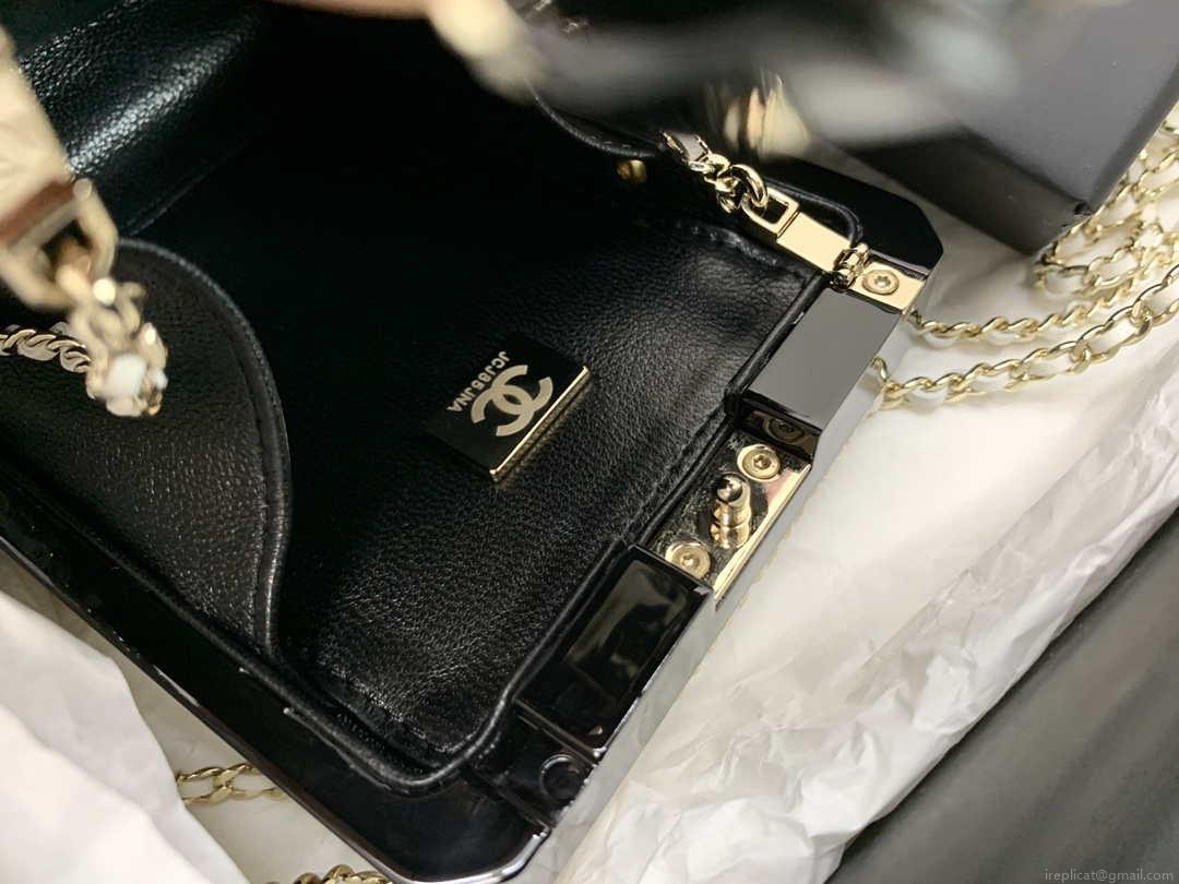 Chanel AS3264 Evening Bag Lambskin Plexi gold Black and White