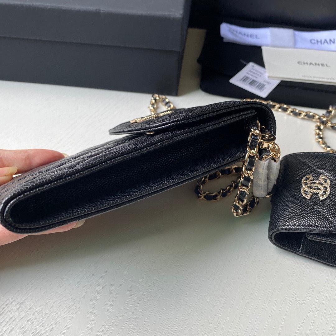 Chanel Phone Airpods Pro Case with Chain Grained Shiny AP2740 black
