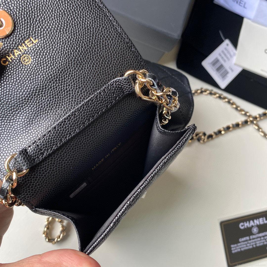 Chanel Phone Airpods Pro Case with Chain Grained Shiny AP2740 black