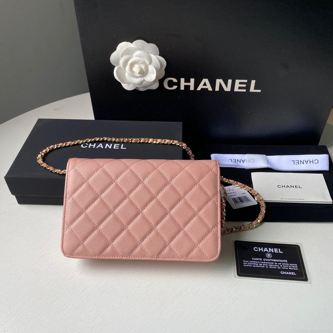 Chanel Classic Wallet on Chain Grained Shiny AP2742 Pink