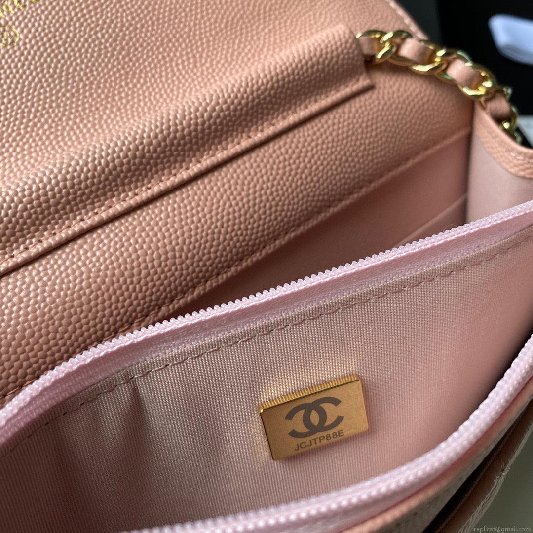 Chanel Classic Wallet on Chain Grained Shiny AP2742 Pink