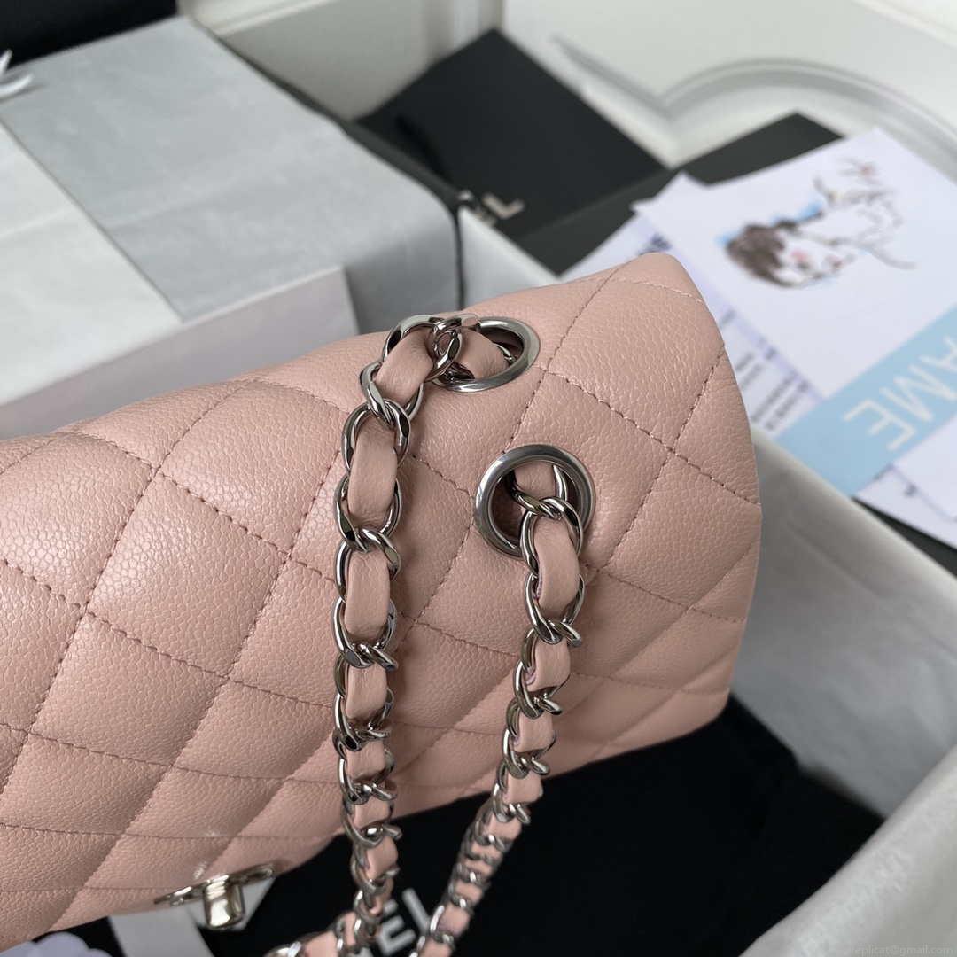 Chanel A01112 Flap Handbag Classic bag Grained shiny Calfskin Pink Silver