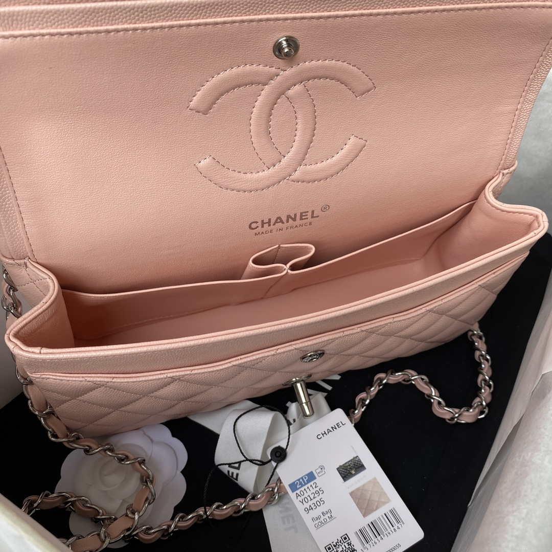 Chanel A01112 Flap Handbag Classic bag Grained shiny Calfskin Pink Silver