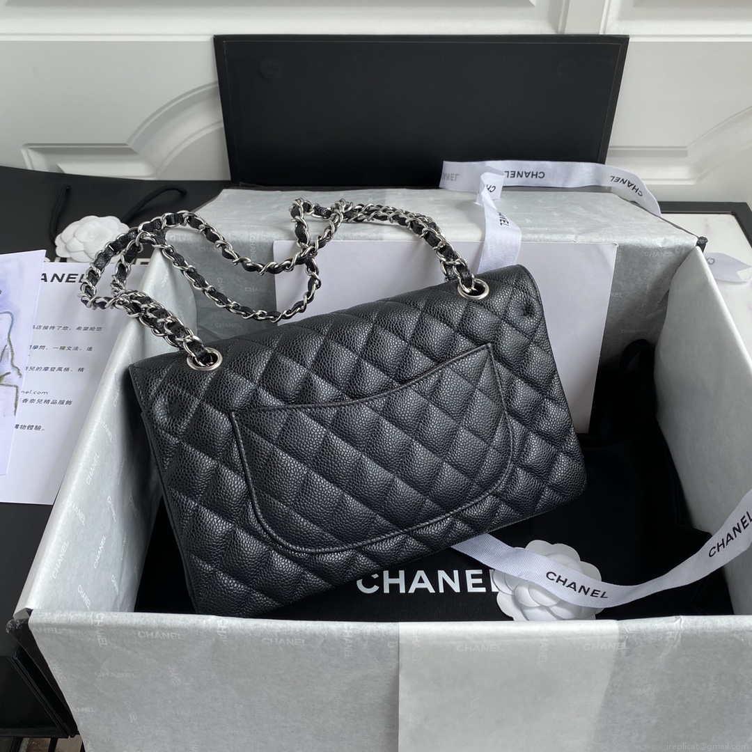 Chanel A01112 Flap Handbag Classic bag Grained shiny Calfskin Black Silver