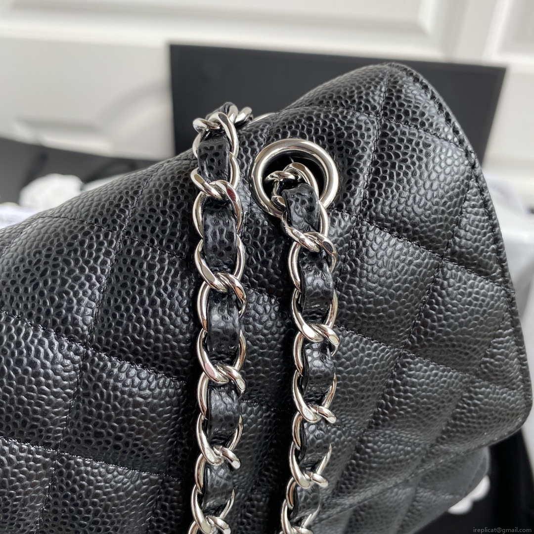 Chanel A01112 Flap Handbag Classic bag Grained shiny Calfskin Black Silver