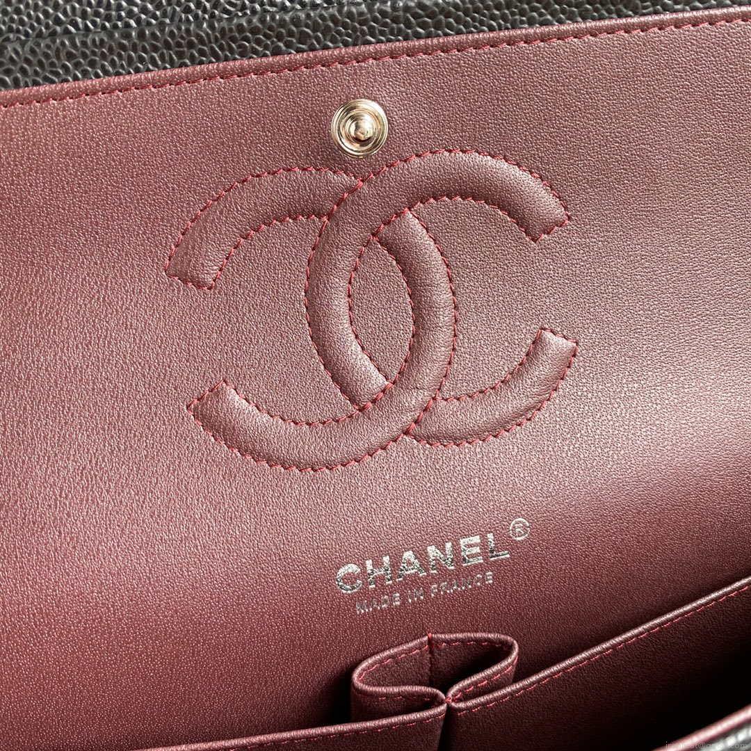 Chanel A01112 Flap Handbag Classic bag Grained shiny Calfskin Black Silver