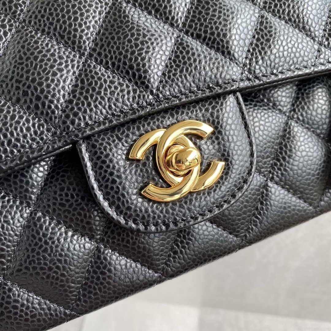 Chanel A01112 Flap Handbag Classic bag Grained shiny Calfskin Black Gold