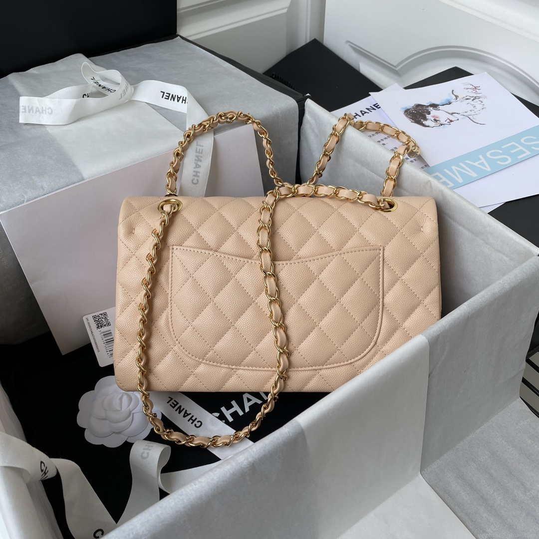 Chanel A01112 Flap Handbag Classic bag Grained shiny Calfskin Black Apricot Pink Gold