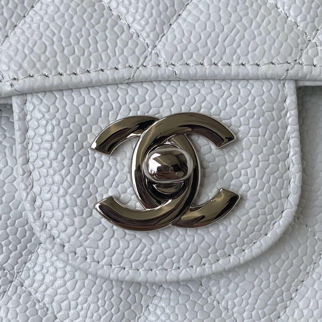 Chanel A01112 Flap Handbag Classic bag Grained shiny Calfskin White Silver
