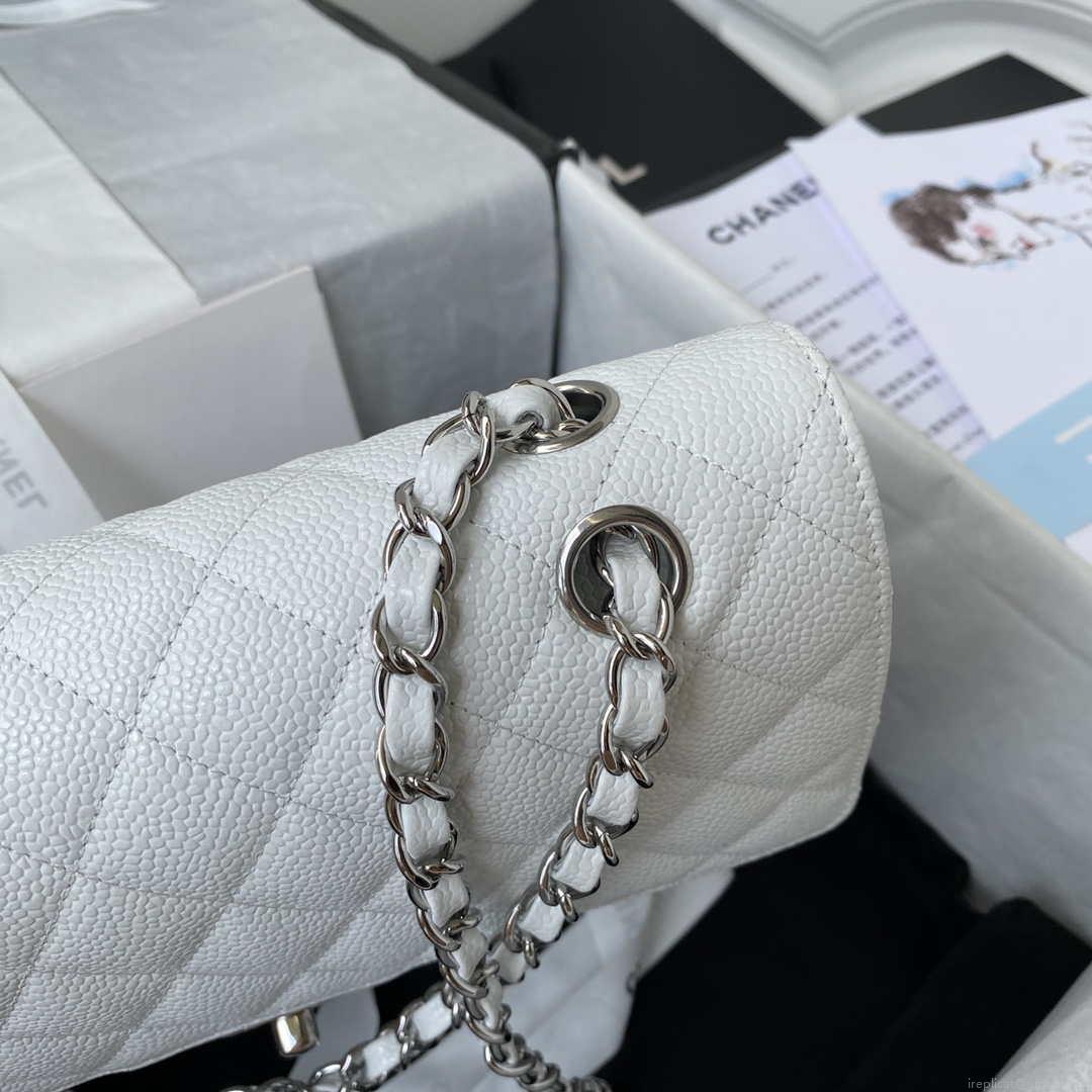 Chanel A01112 Flap Handbag Classic bag Grained shiny Calfskin White Silver