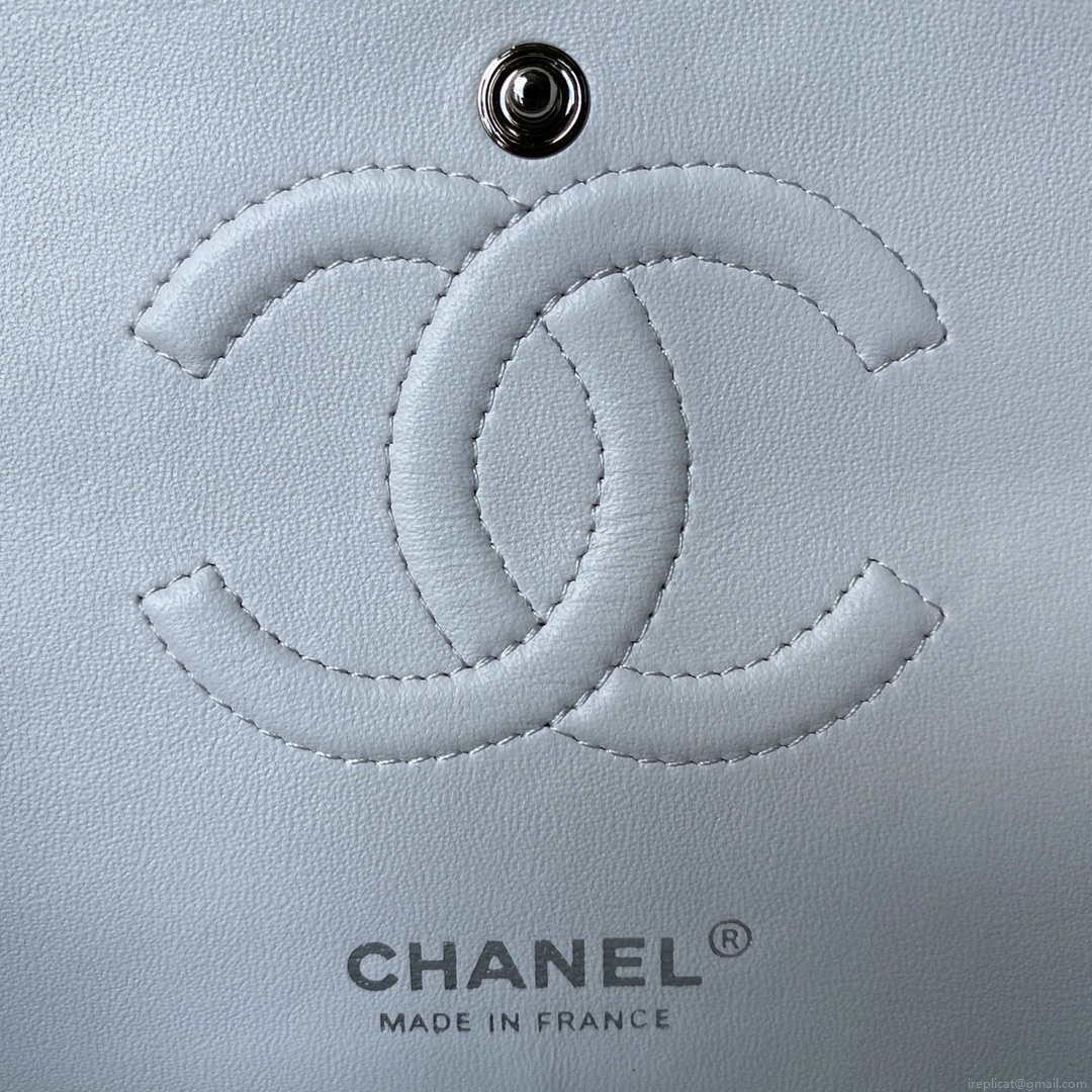 Chanel A01112 Flap Handbag Classic bag Grained shiny Calfskin White Silver