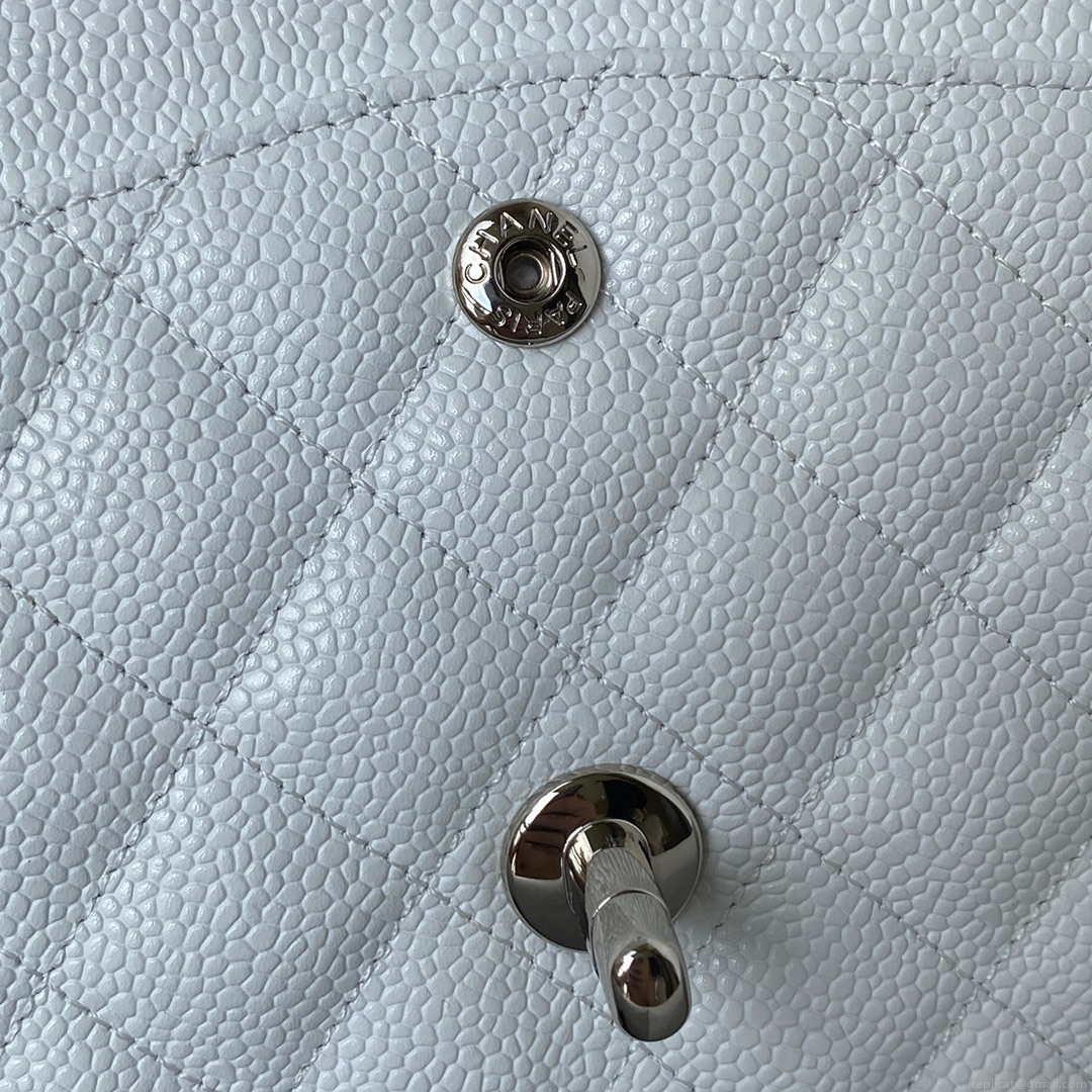 Chanel A01112 Flap Handbag Classic bag Grained shiny Calfskin White Silver