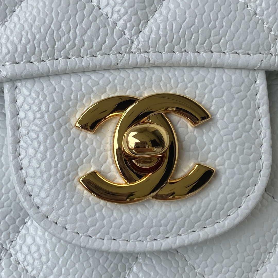 Chanel A01112 Flap Handbag Classic bag Grained shiny Calfskin White Gold