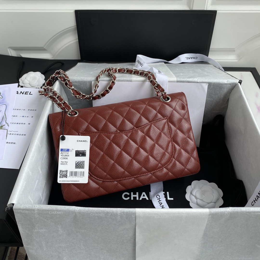 Chanel A01112 Flap Handbag Classic bag Grained shiny Calfskin Wine Red