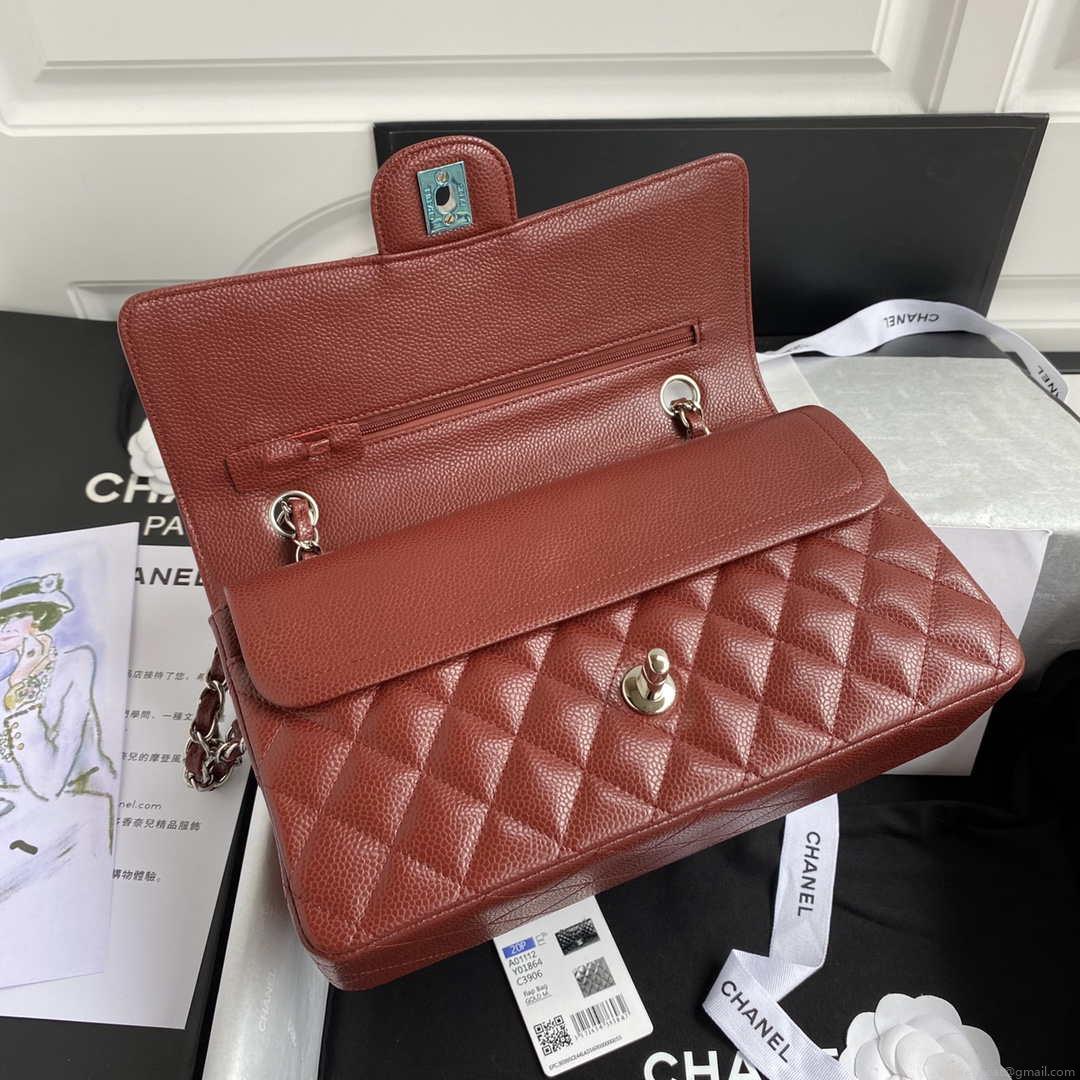 Chanel A01112 Flap Handbag Classic bag Grained shiny Calfskin Wine Red