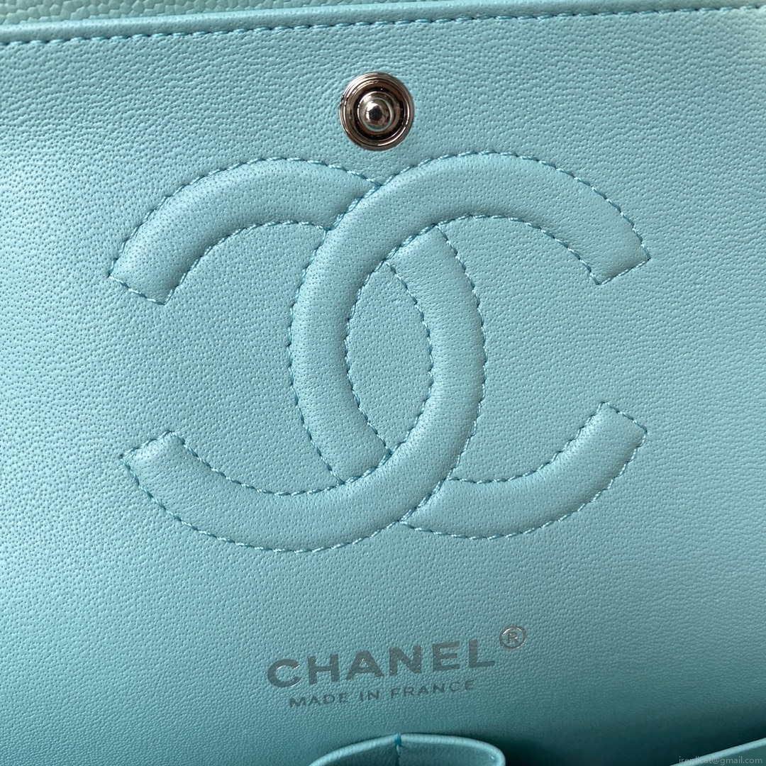 Chanel A01112 Flap Handbag Classic bag Grained shiny Calfskin Lake Blue Silver
