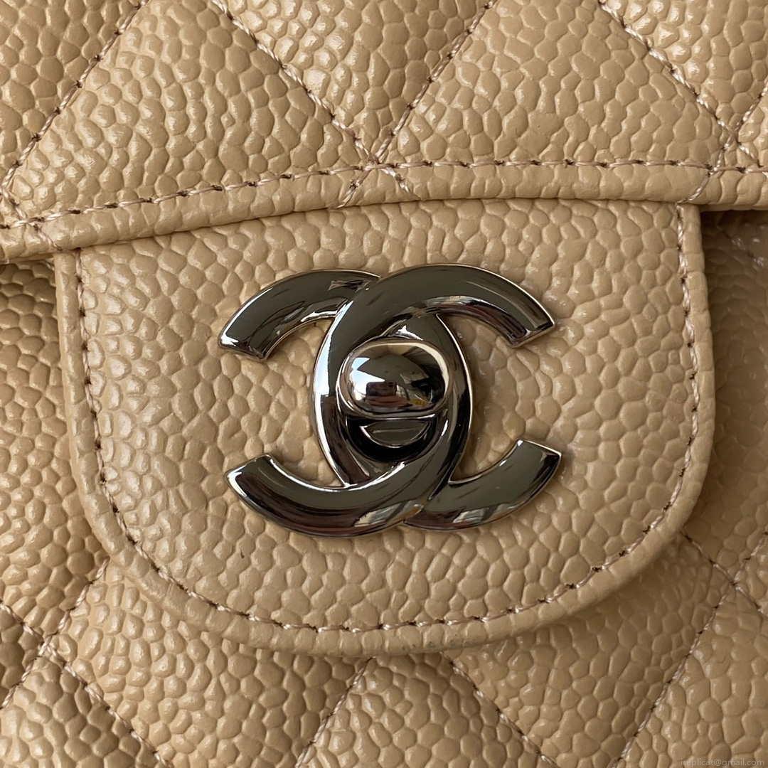 Chanel A01112 Flap Handbag Classic bag Grained shiny Calfskin Tan Silver